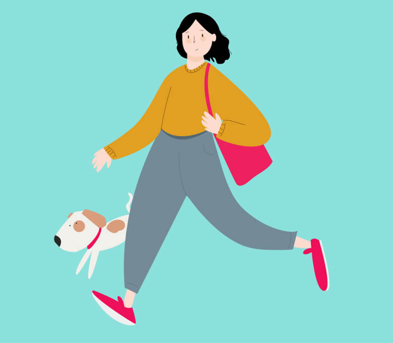 Woman walking her small dog