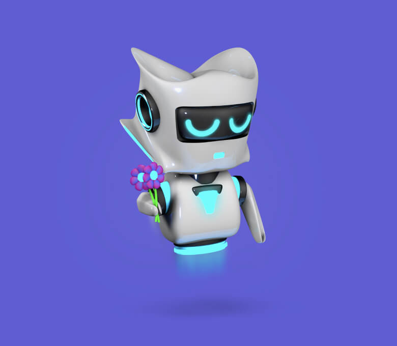Apologetic robot holding flowers